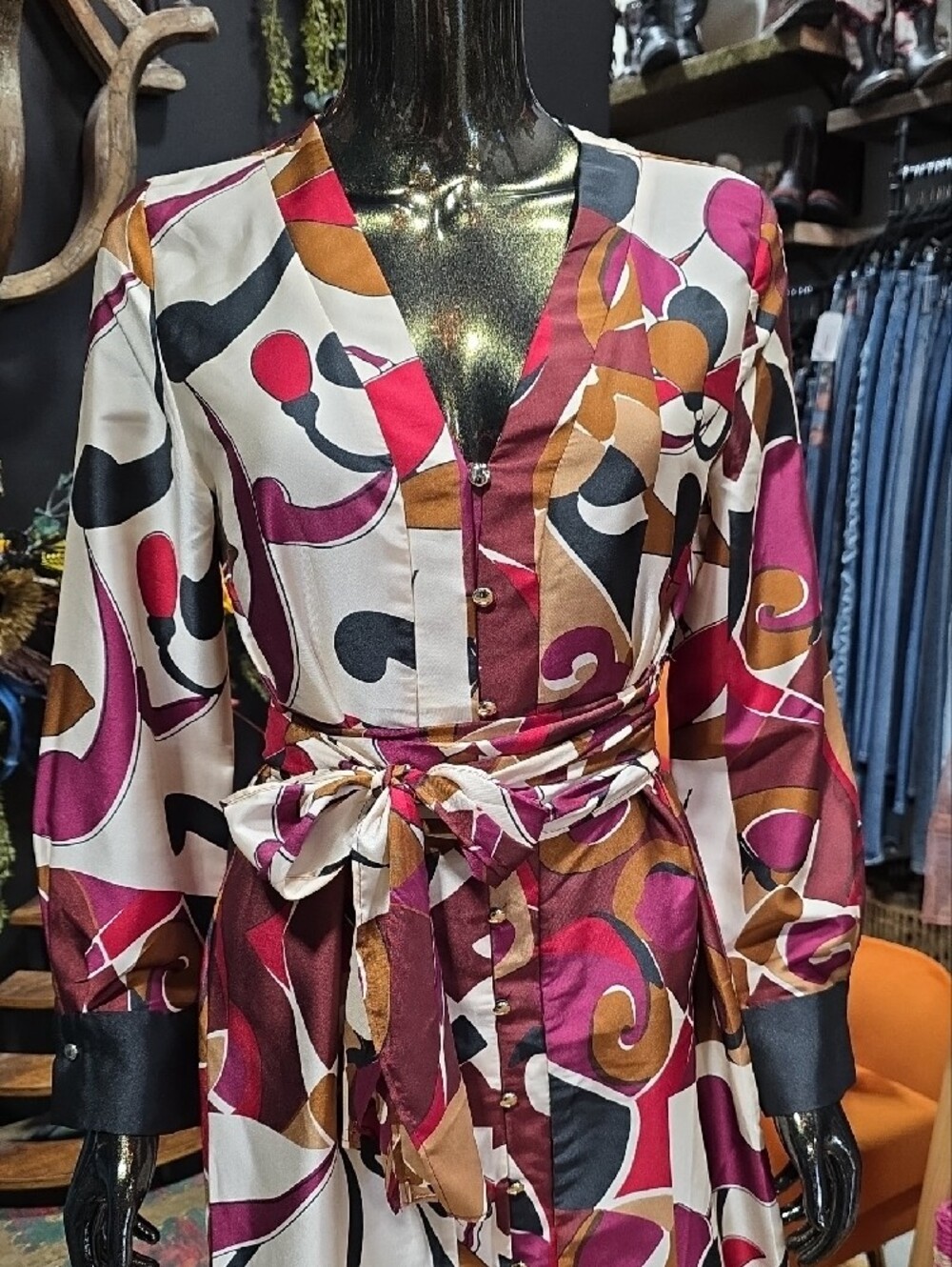 NEW! Zara Abstract Print Button Up Maxi Dress in Magenta, Brown and Black - Picture 3 of 13